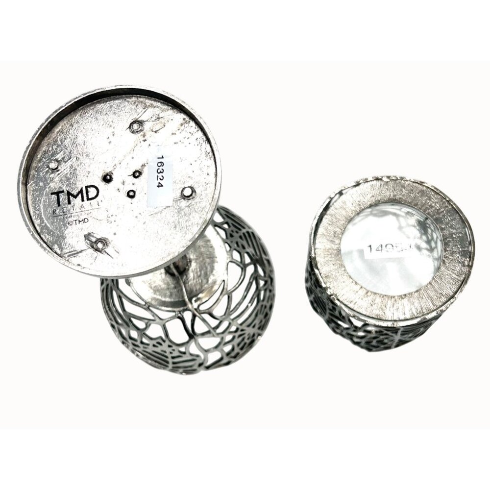NEW TMD SILVER METAL SPIDERWEB STEMMED WINE & WHISKEY GLASS SET GOTHIC HALLOWEEN - Picture 5 of 5